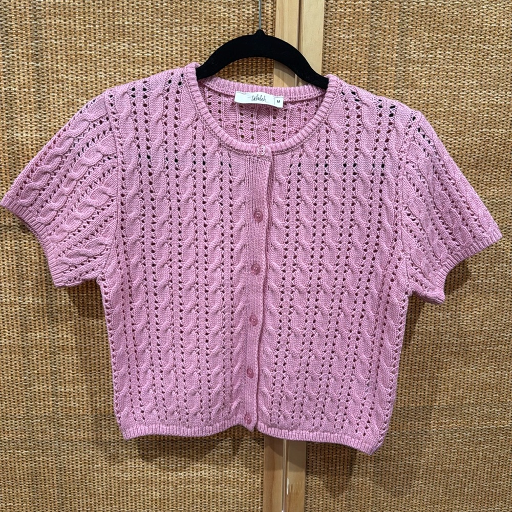 Pink short sleeve cardigan sweater- size medium